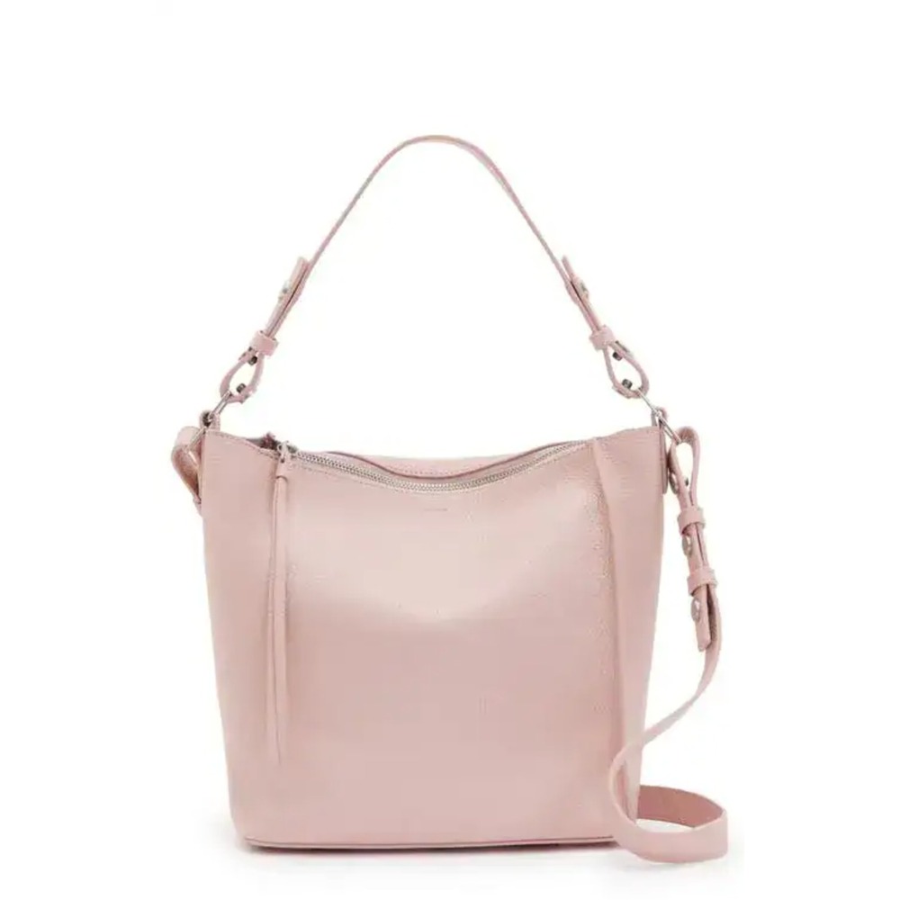 B39 AllSaints Kita Shoulder Bag Pink Pebbled Leather Convertible Crossbody